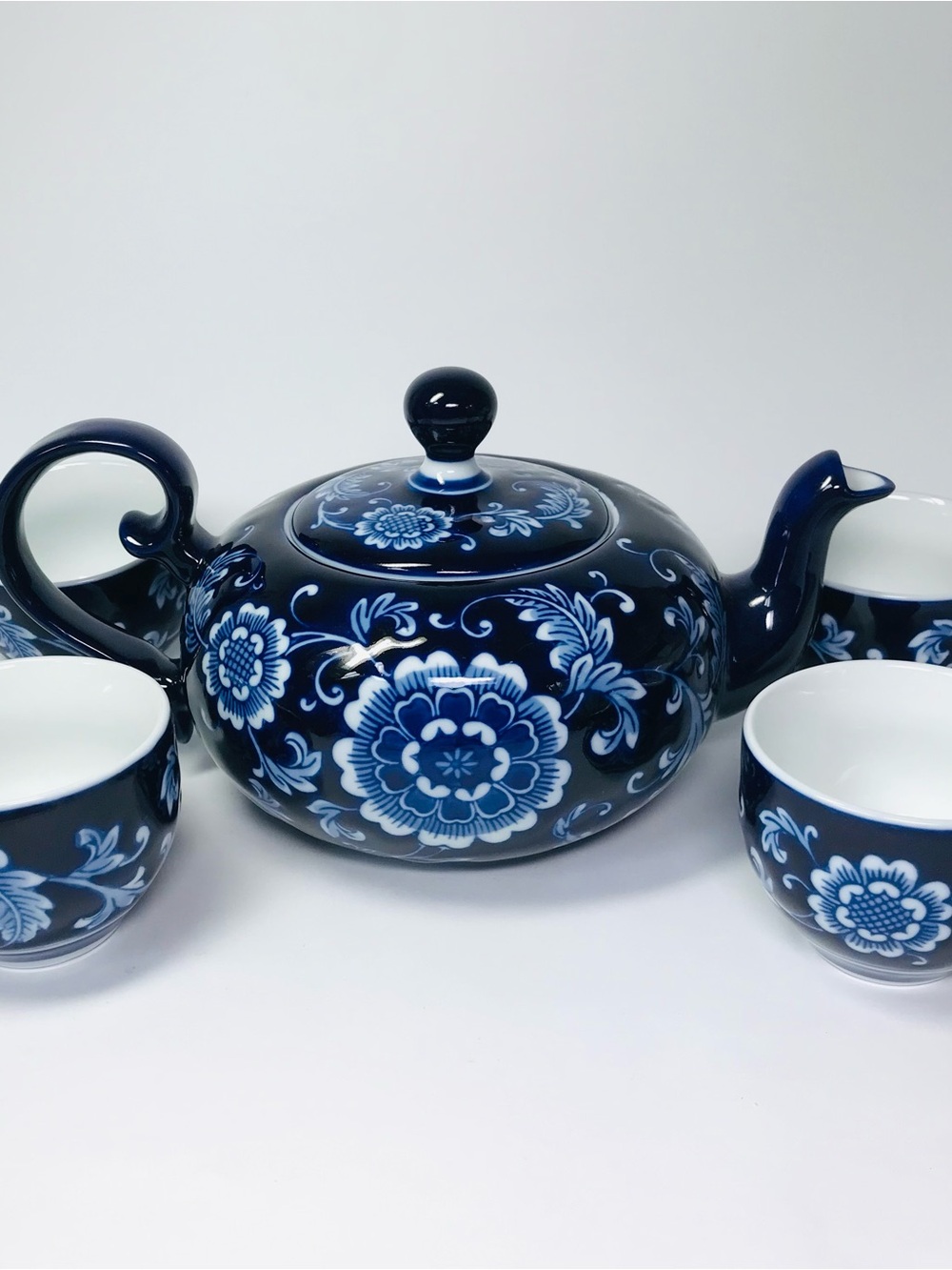 Pier 1 Mandarin Porcelain Teapot and Cups Set